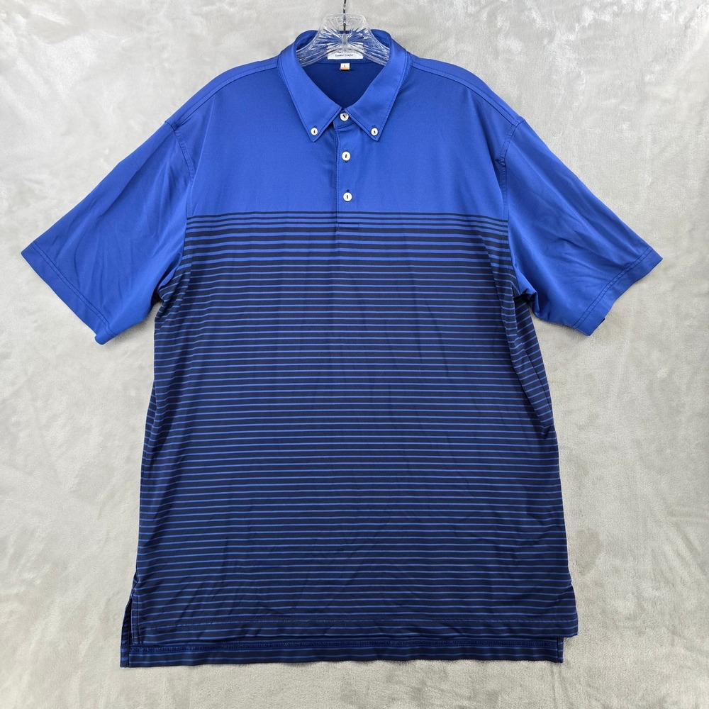 Peter Millar Polo Shirt Mens Large Blue Striped Summer Comfort Performance